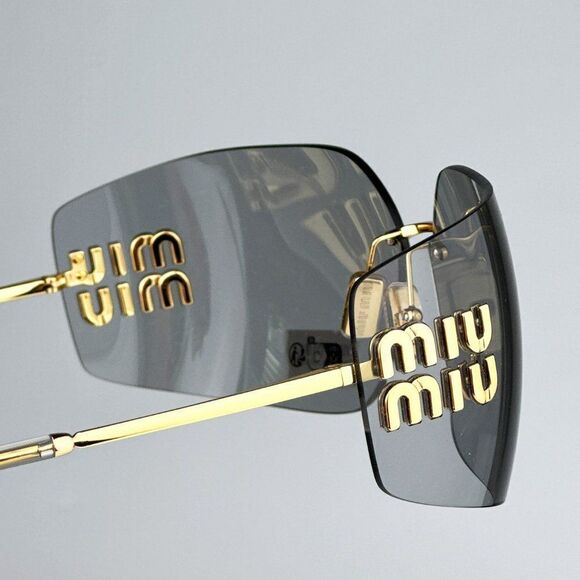NEW Miu Miu MU54YS 5AK30B Gold Light Grey Wraparound Rimless Women Sunglasses